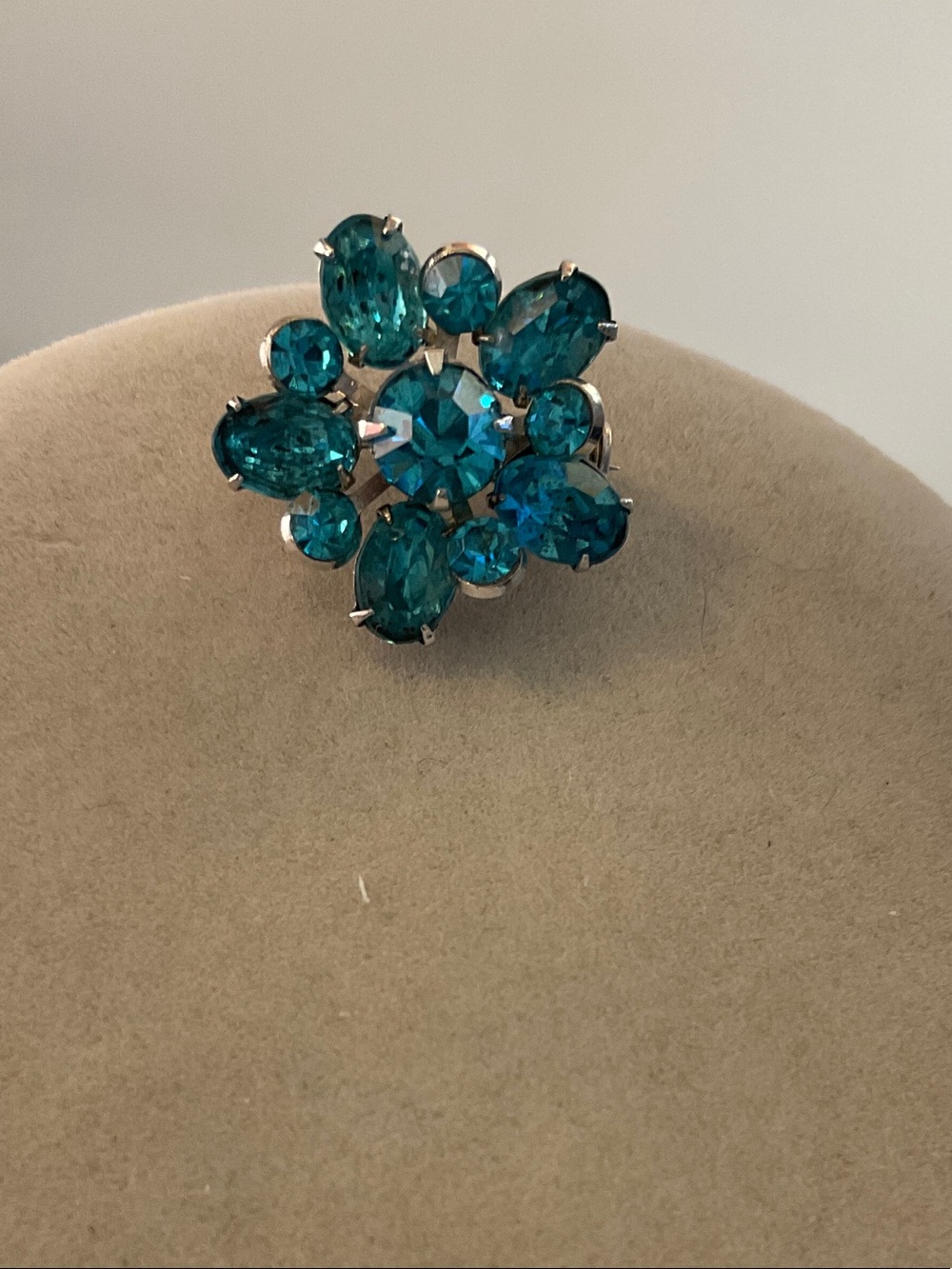 Coro Blue Crystal Flower Brooch